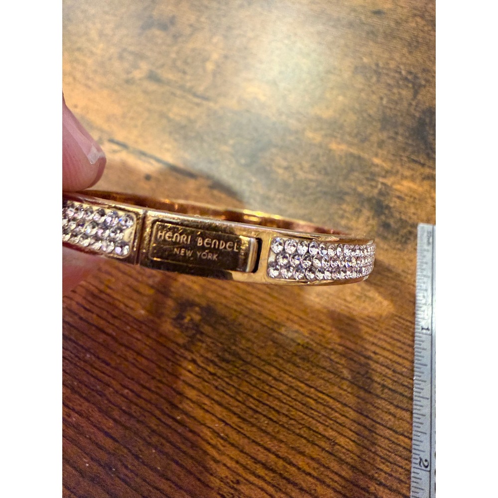 Henri Bendel New York Rose Gold Tone Pave Crystal Hinged Bangle Bracelet